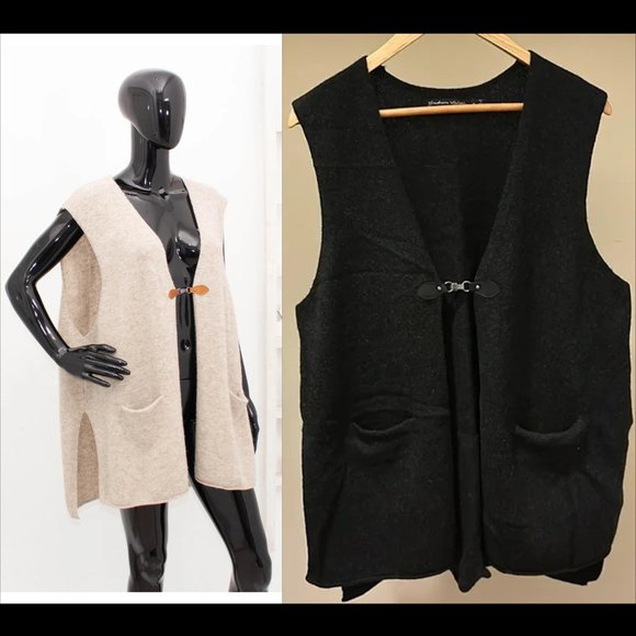 New Gudrun Sjoden Strickweste 100% wool leather buckle sweater vest cardigan
